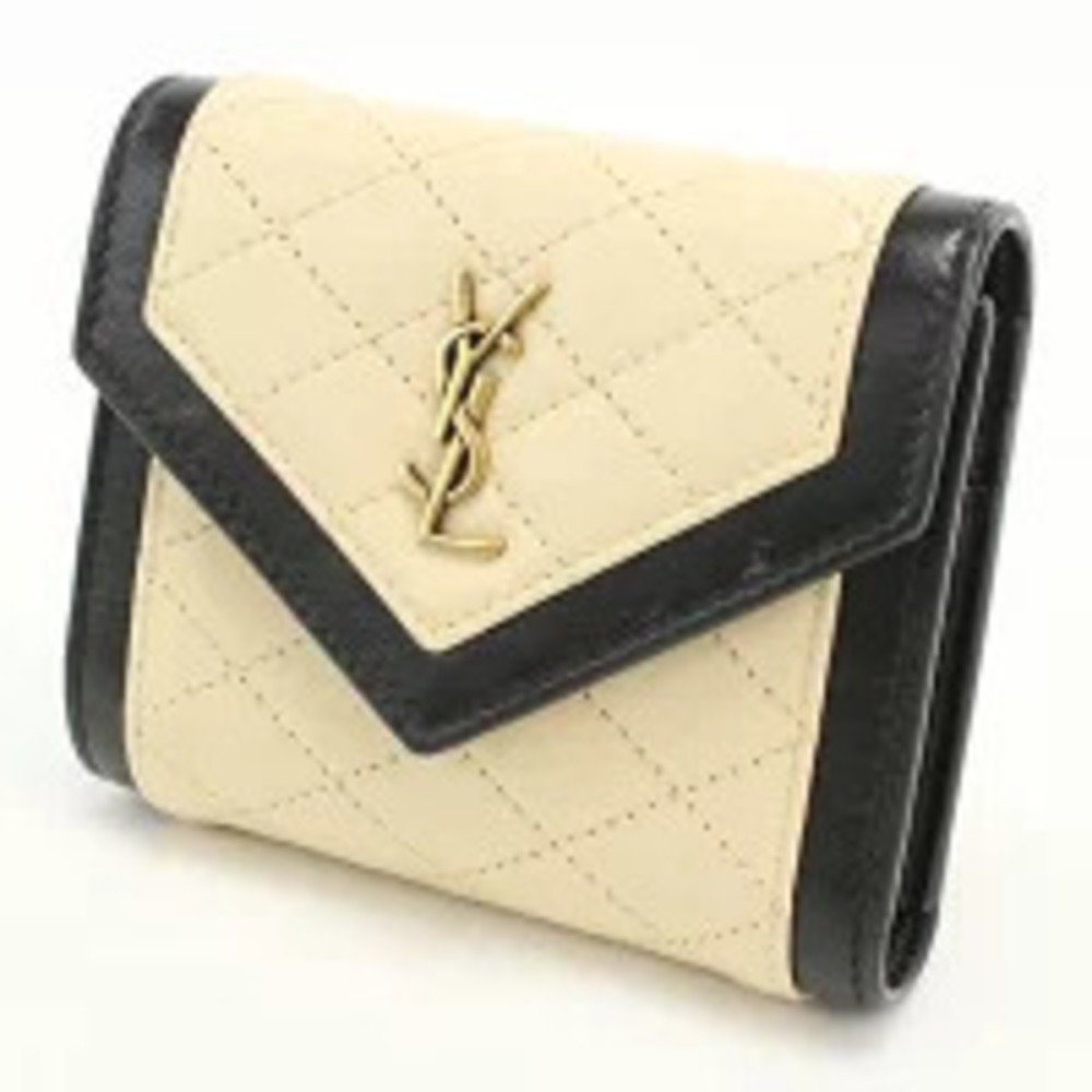 Saint Laurent Beige Cream Multifold Tri fold Wallet Tan Cream